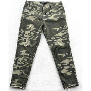 Ashley Mason Pants Womens Sz 30 Green Camouflage Distressed Skinny Ankle Jean